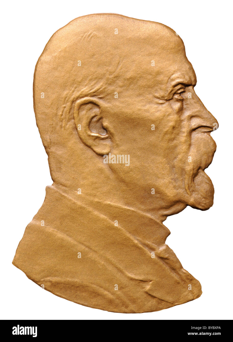 Ausschnitt-Profil von tschechoslowakischen Bronze Medaille von Thomas Garrigue Masaryk (erster Präsident der Republik von Czechosklovak) Stockfoto