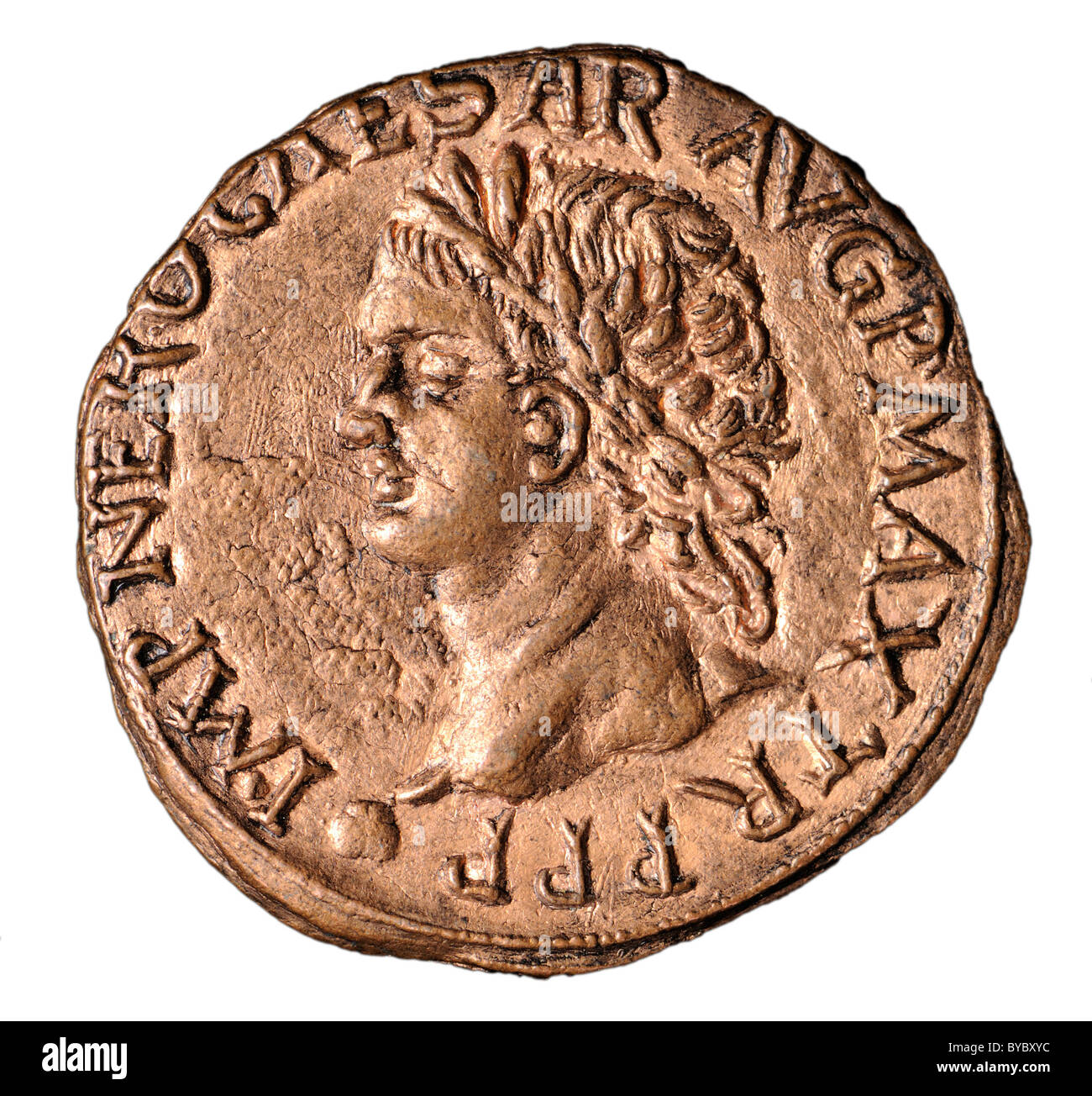 Römische Münze Bronze. (Nachbau) Nero (37-68AD) Stockfoto
