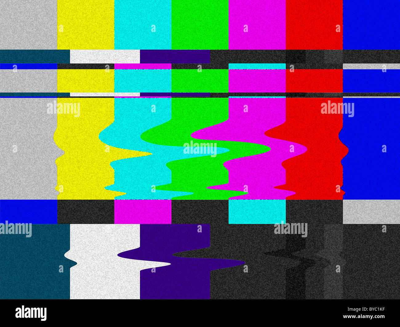 TV-Bars-Signal verzerrt. Fehler auf dem Testsignal. Stockfoto