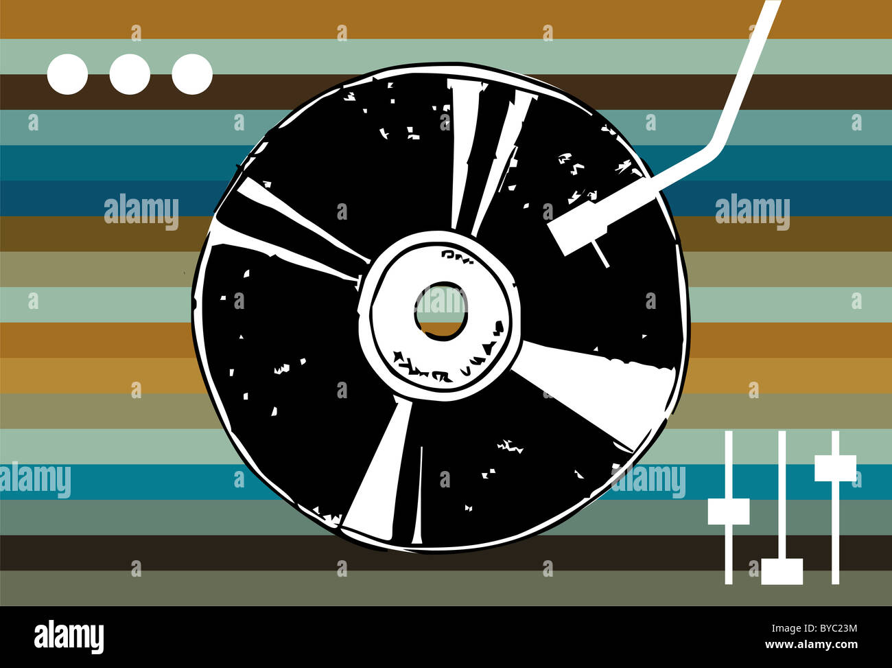 Vinyl auf einem Hintergrund von farbigen Linien. Retro-Stil. Vektor zur Verfügung Stockfoto