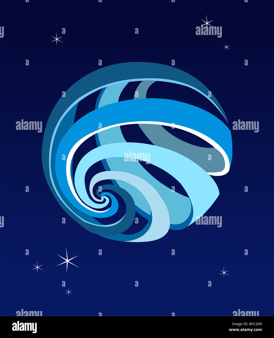 Blautöne Spirale Kugel. Welt "Weltkugel"-Symbol Stockfoto