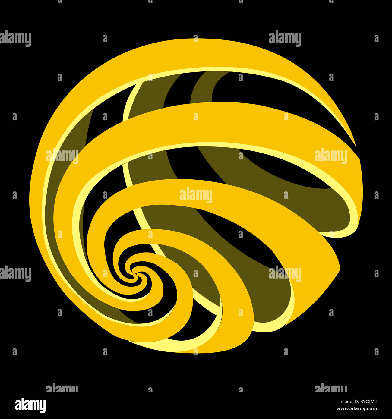 Gelbtöne Spirale Kugel. Welt "Weltkugel"-Symbol Stockfoto