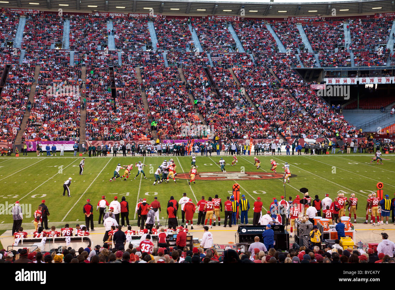 49er Fußballspiel, Candlestick Park, San Francisco, CA Stockfoto