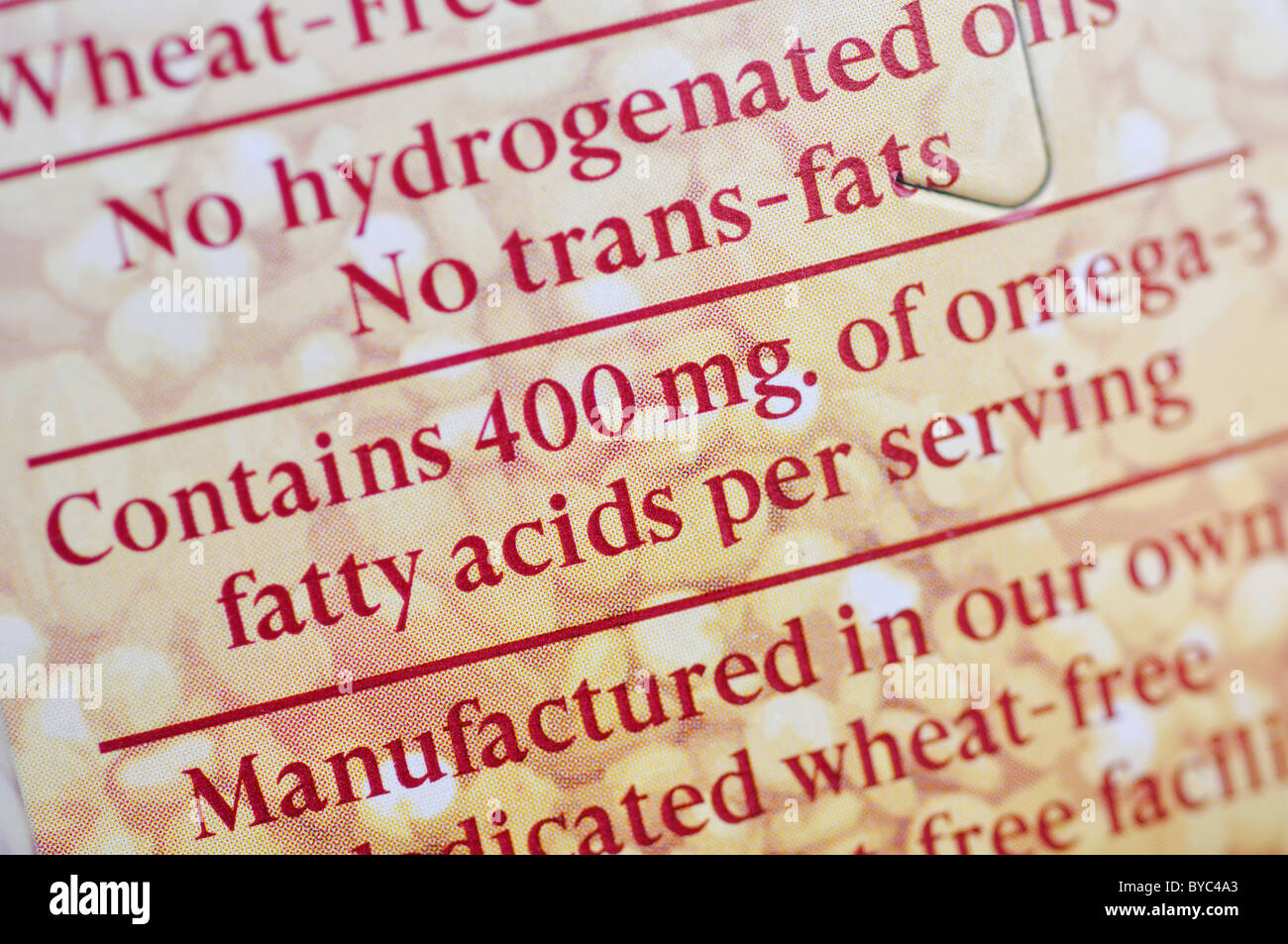 Informationen über Lebensmittel-Paket Stockfoto