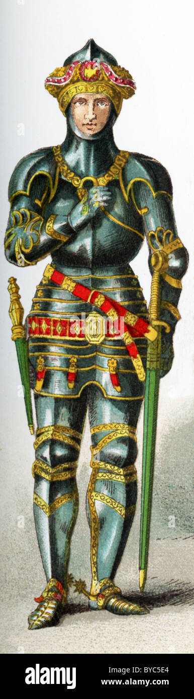 Die Figur abgebildet hier repräsentiert und englischer Ritter 1450 im Gericht von Henry VI. Die Abbildung stammt bis 1882. Stockfoto