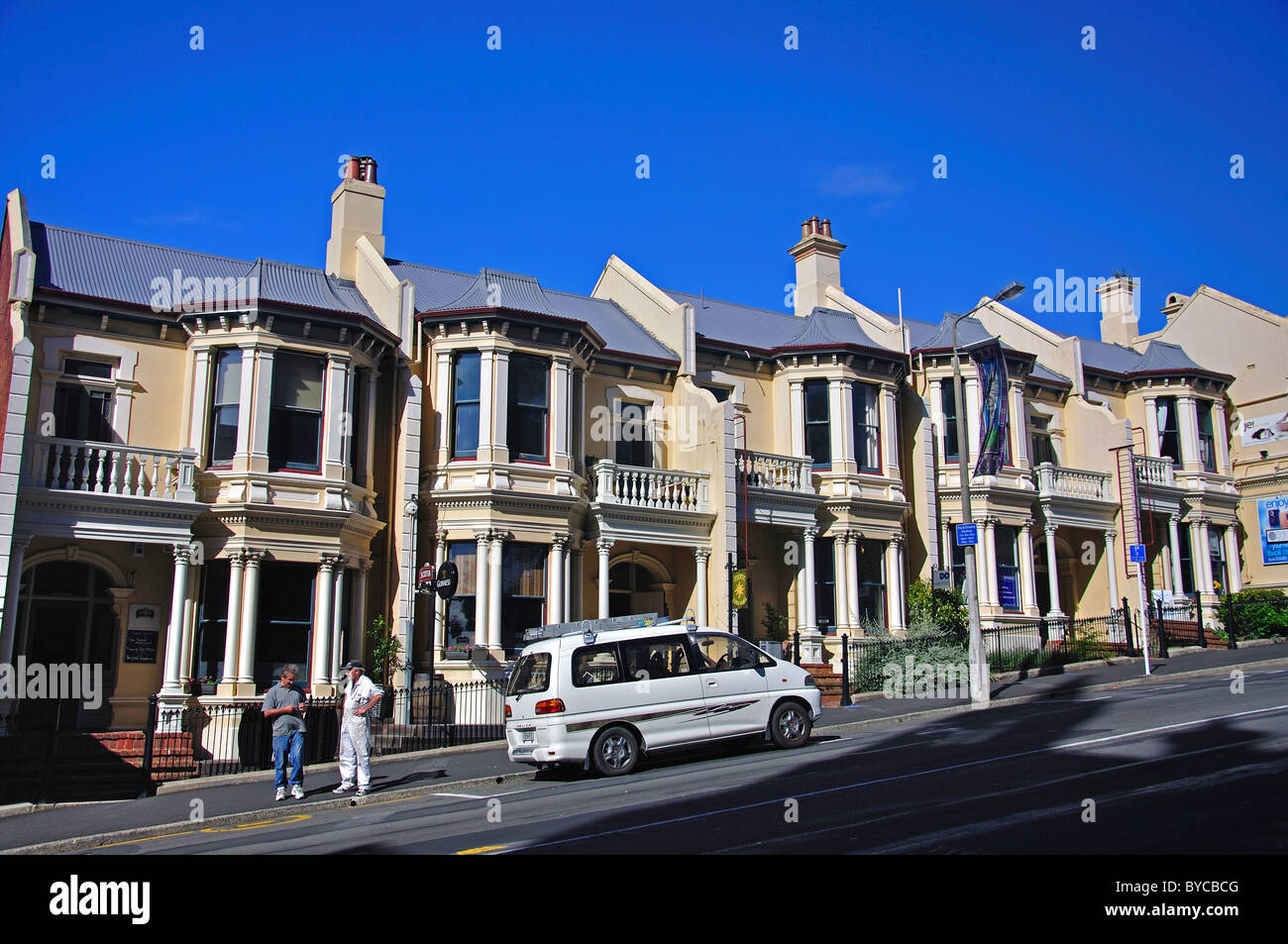 Historische Reihenhaus Häuser, Stuart Street, Dunedin, Otago Region, Südinsel, Neuseeland Stockfoto