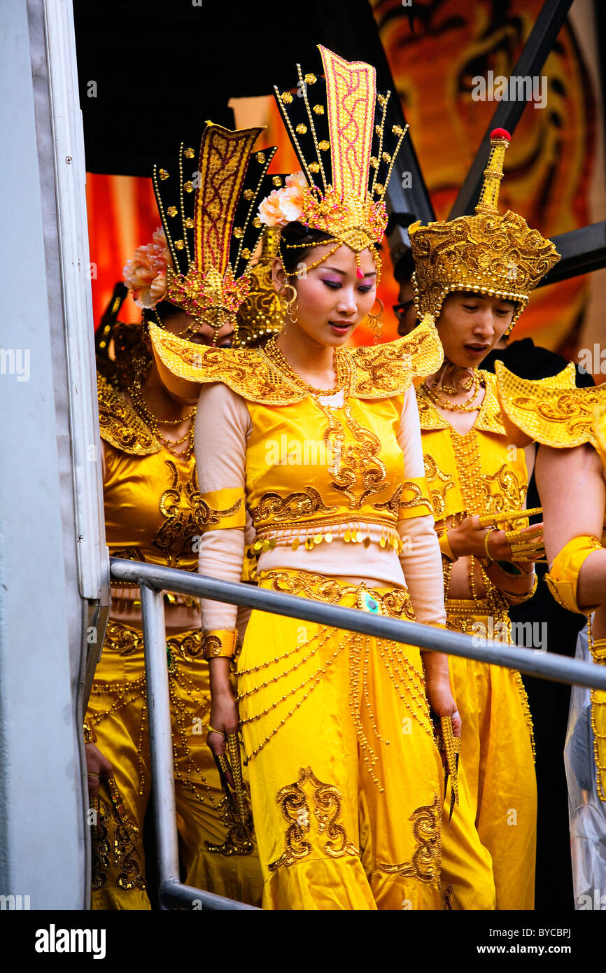 Chinese New Year Feiern, traditionelle Tänzer, London, England, UK, Europa Stockfoto