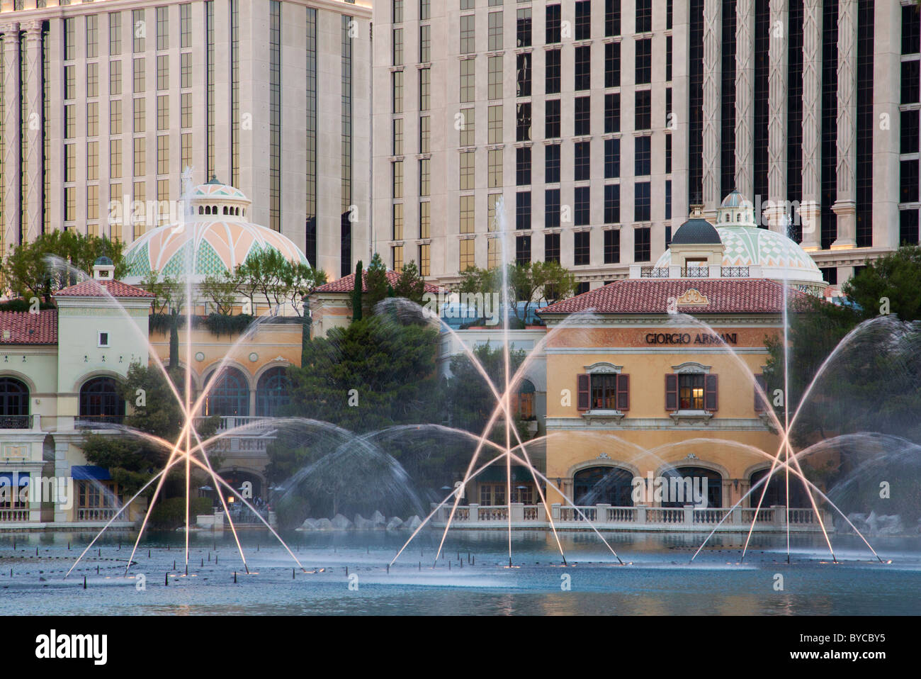 Springbrunnen des Bellagio, Bellagio Resort and Casino, Las Vegas, Nevada Stockfoto