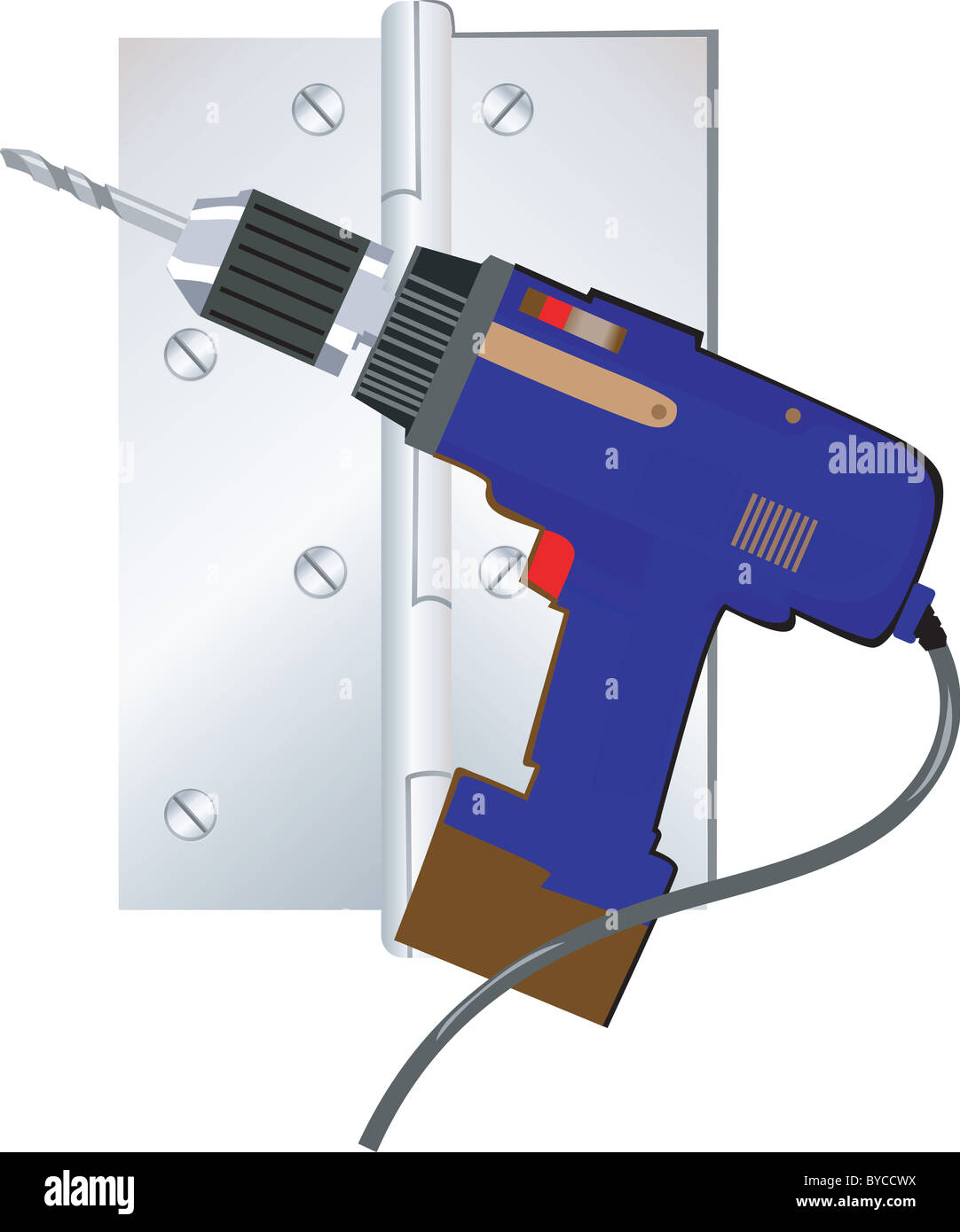 Illustration des blauen elektrischen Bohrer mit Akkord Stockfoto