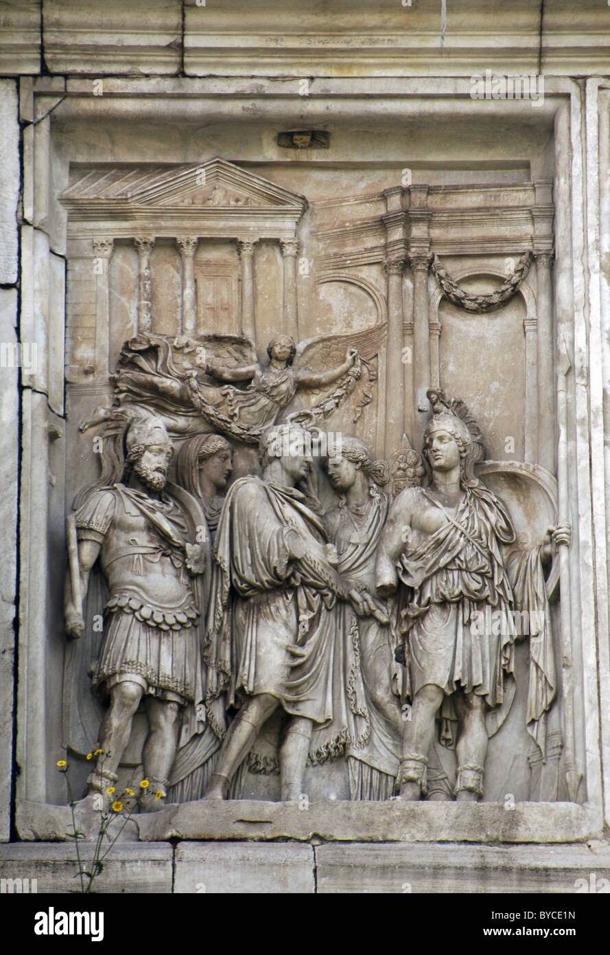 Römische Kunst. Bogen von Constantine. Relief. Rom. Italien. Stockfoto