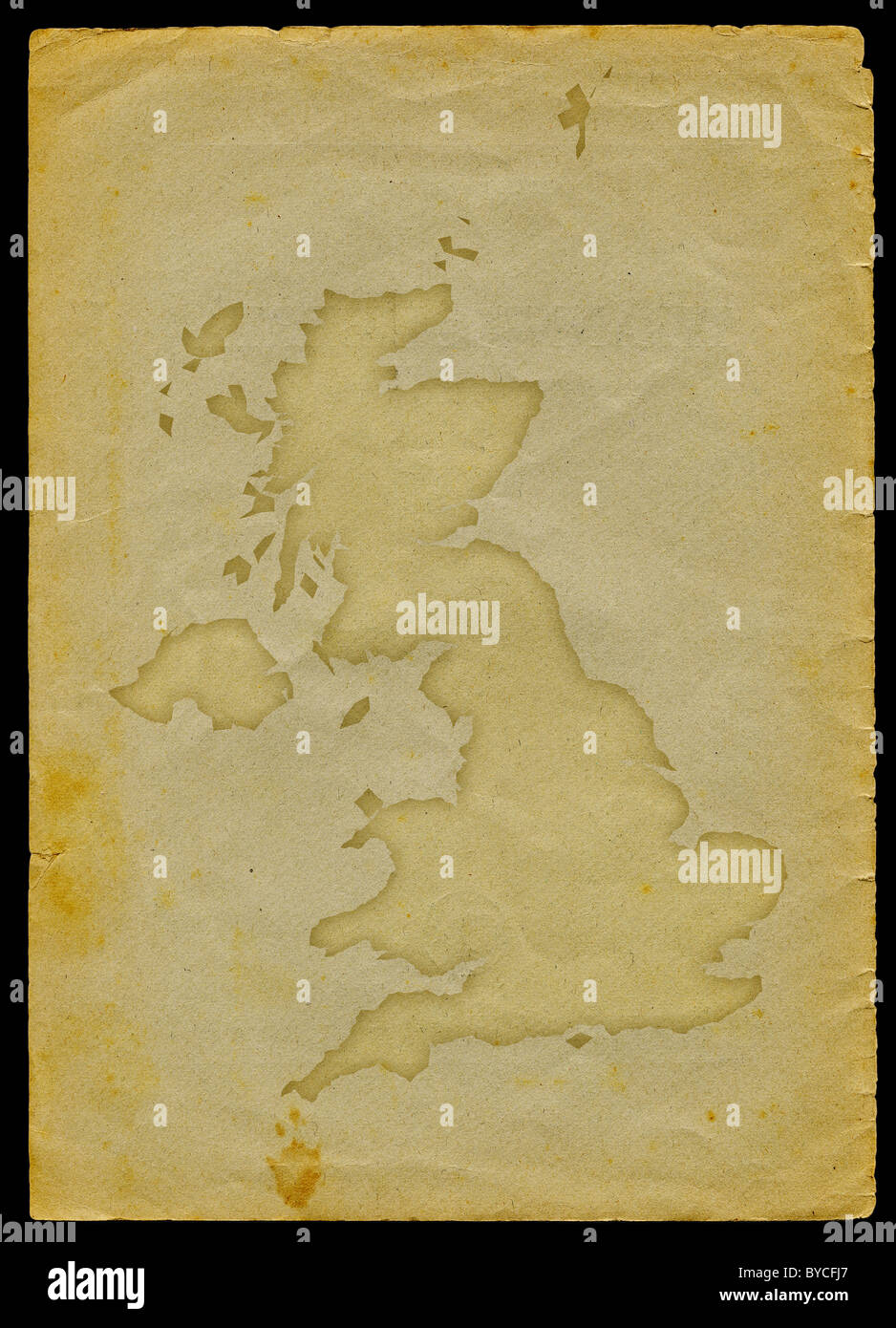 UK-Karte mit Fahne innen graviert auf einer alten Papierseite Clipping-Pfad der Karte ist im Preis inbegriffen Stockfoto