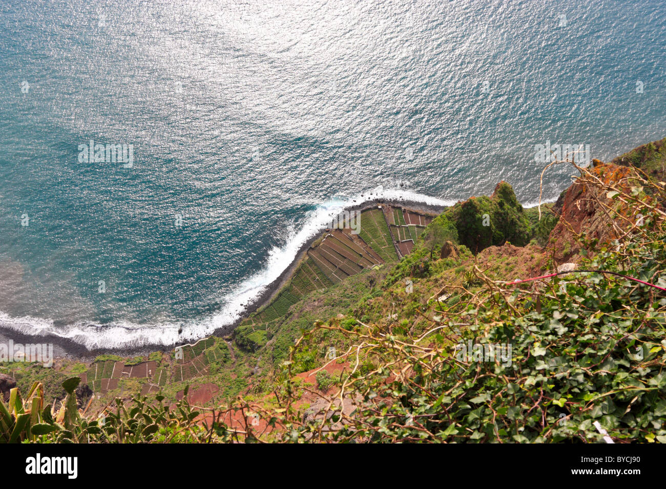 Nach unten gerichtete Blick vom Cabo Girao, Madeira Stockfoto