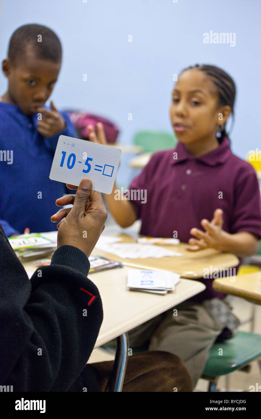 Math Karteikarten in einem Klassenzimmer in Washington, D.C. Stockfoto