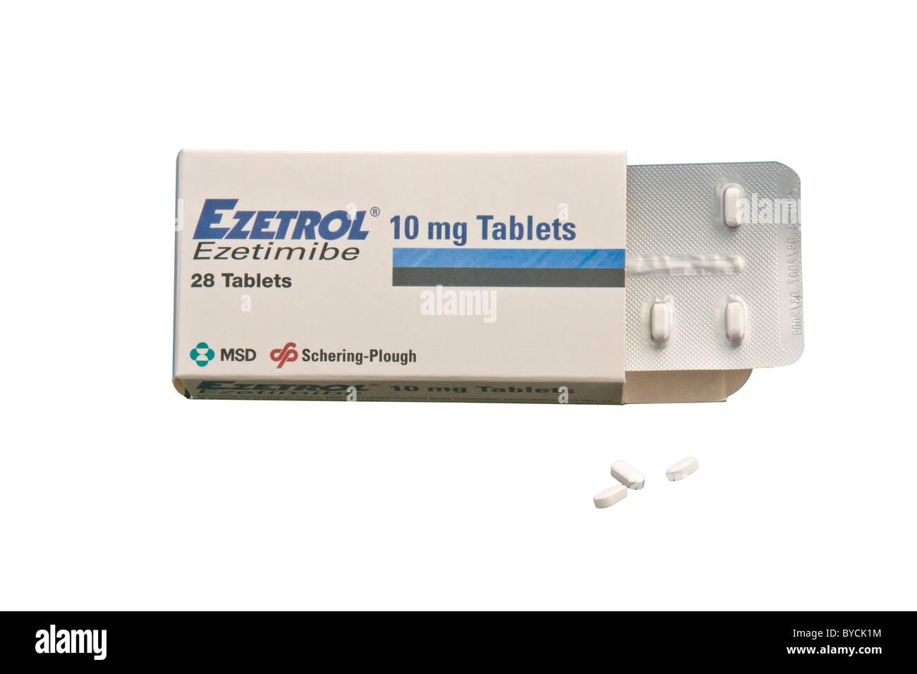 Ezetrol-Tabletten, eine Art von Medikamenten bekannt als ein Cholesterin-Aufnahme-Hemmer. Gegeben, um Patienten mit hohem Cholesterinspiegel. Stockfoto