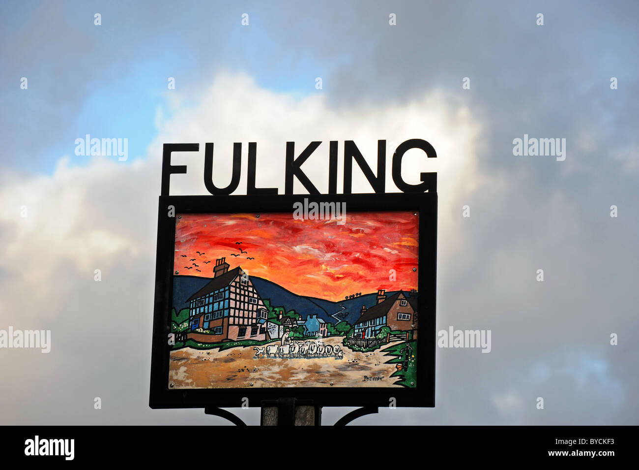 Das Fulking Dorf Zeichen Stockfoto