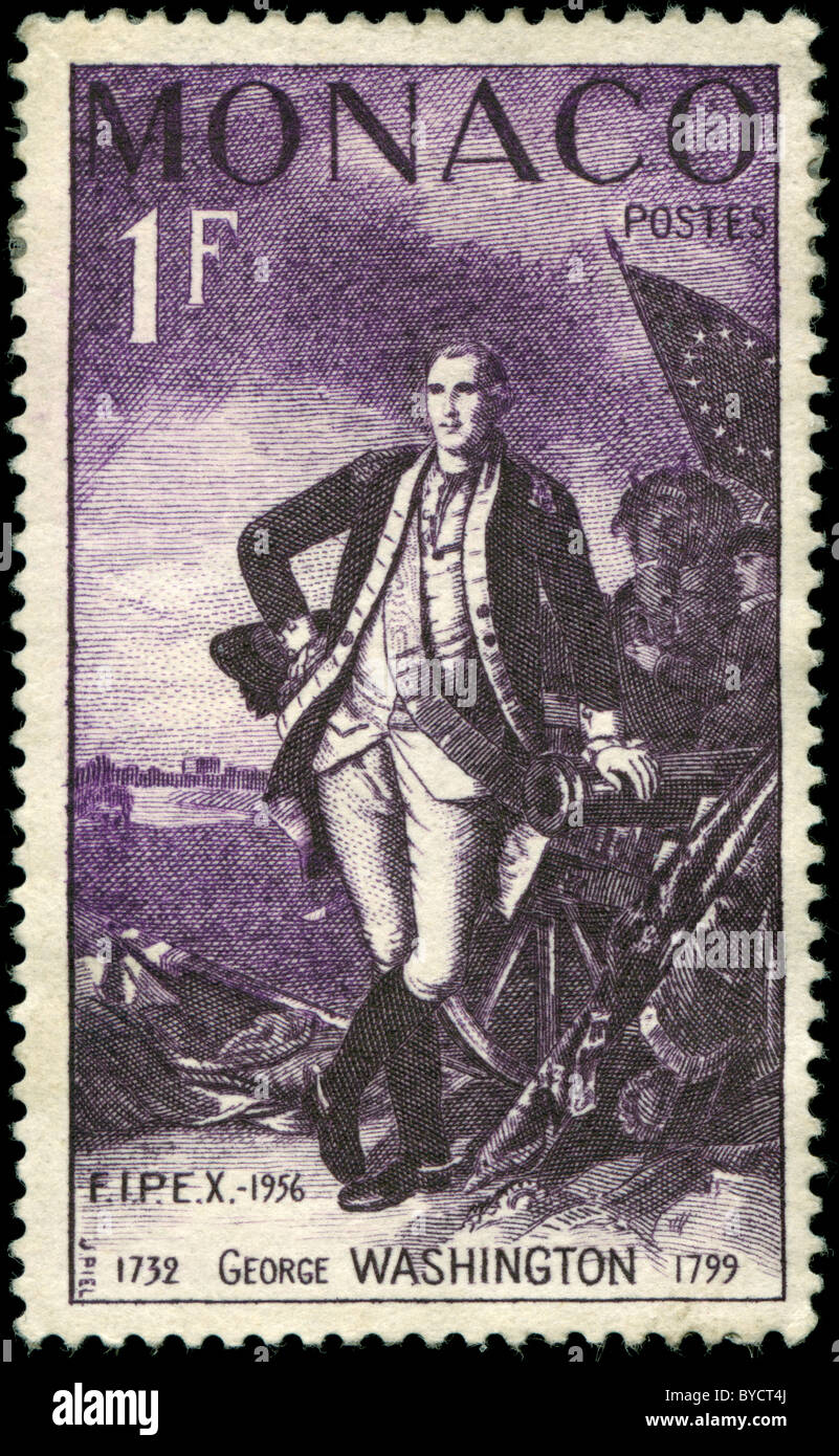 Alte Briefmarke von Monaco mit Bild von George Washington Stockfoto