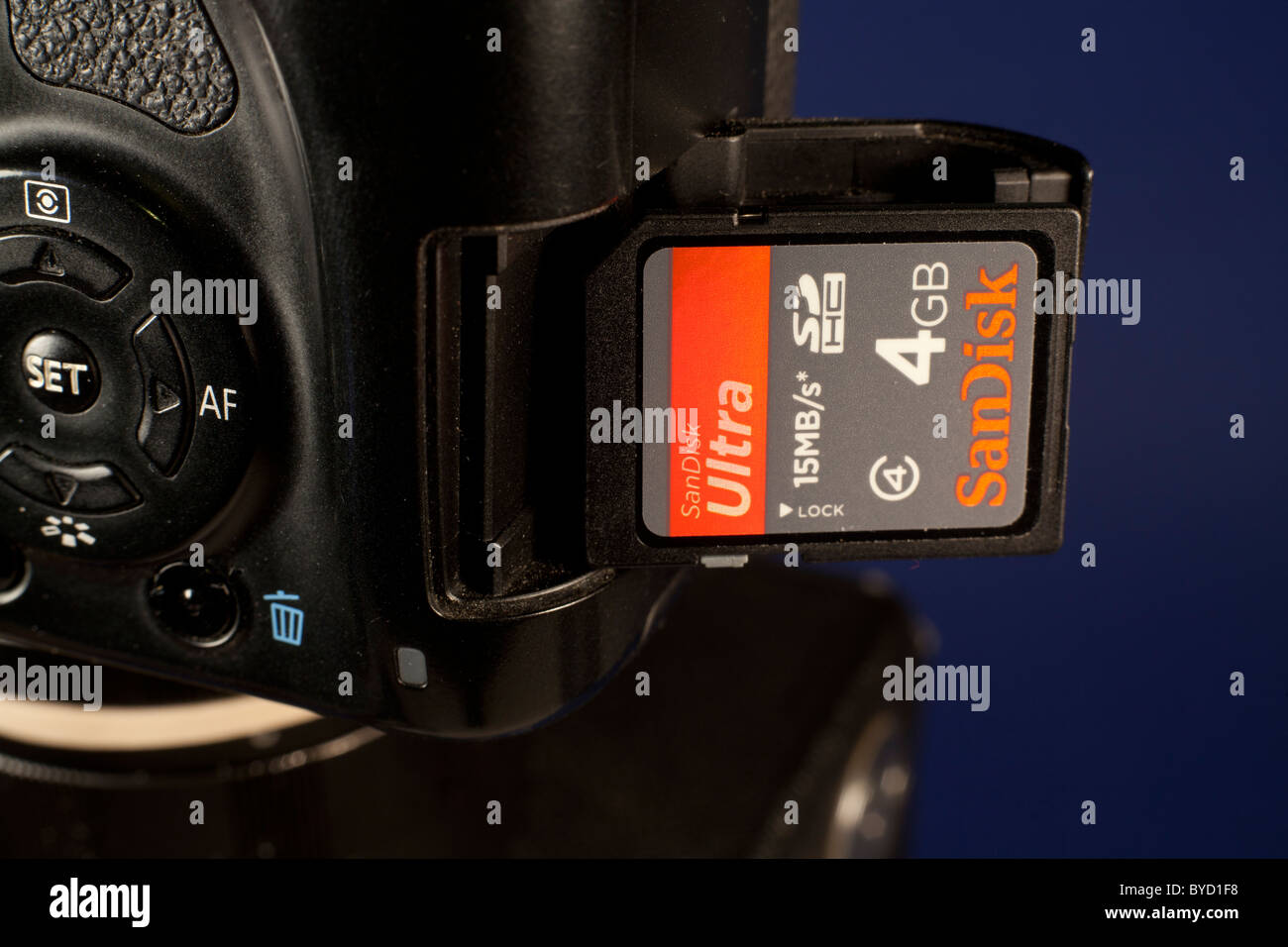 SD-Speicherkarte und eine digitale Kamera Stockfoto