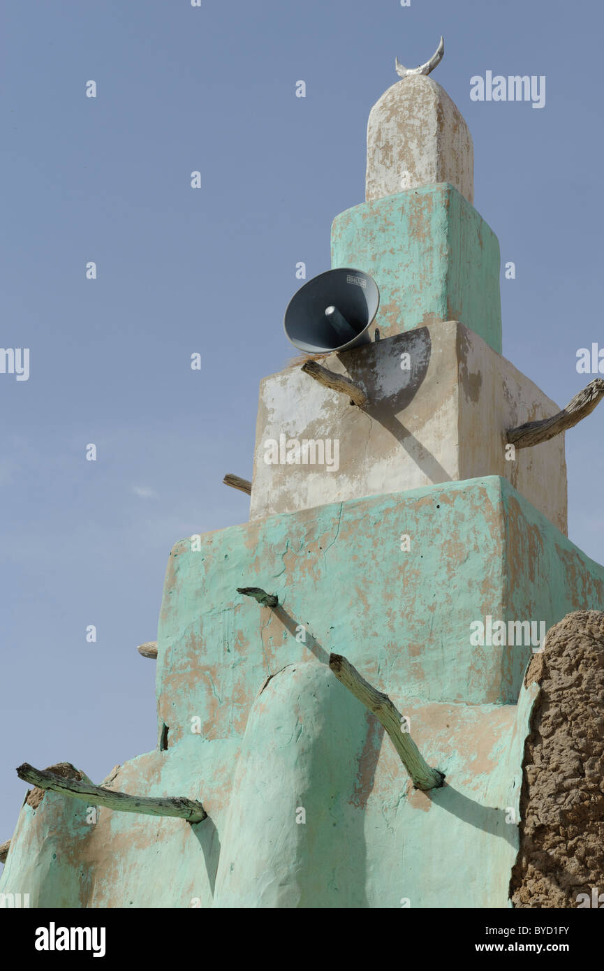 Grün gefärbt Moschee in einem kleinen Dorf am Ufer des Niger.  "Timbuktu Region", Mali. Stockfoto