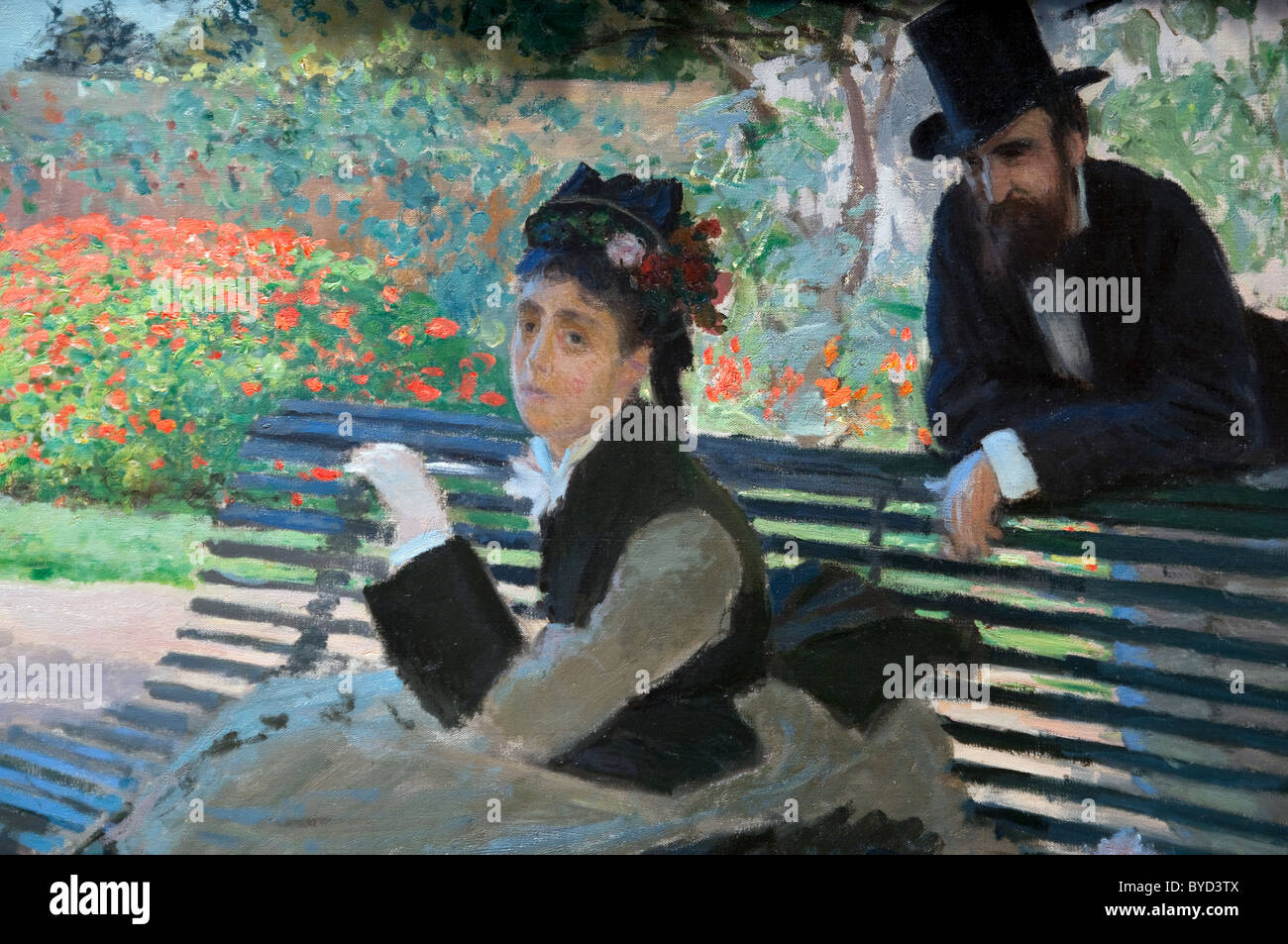 Detail: Camille Monet (1847 – 1879) auf einer Gartenbank, 1873, von Claude Monet, Stockfoto