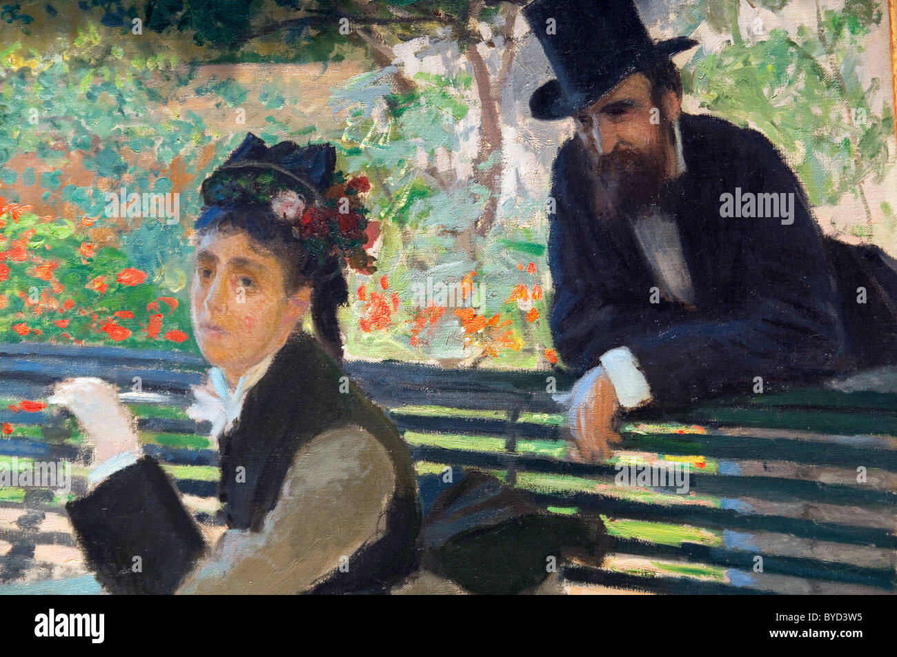 Detail: Camille Monet (1847 – 1879) auf einer Gartenbank, 1873, von Claude Monet, Stockfoto