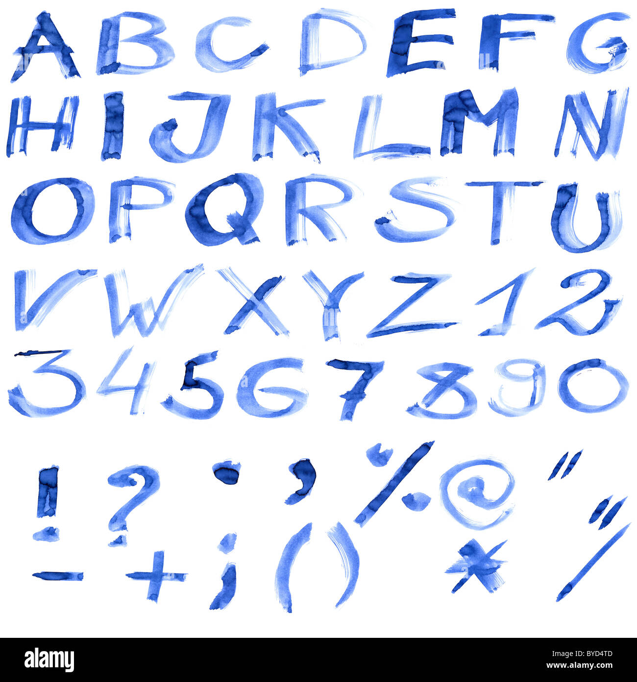 Grunge handschriftliche Tinte Alphabet, isoliert auf weißem Hintergrund Stockfoto