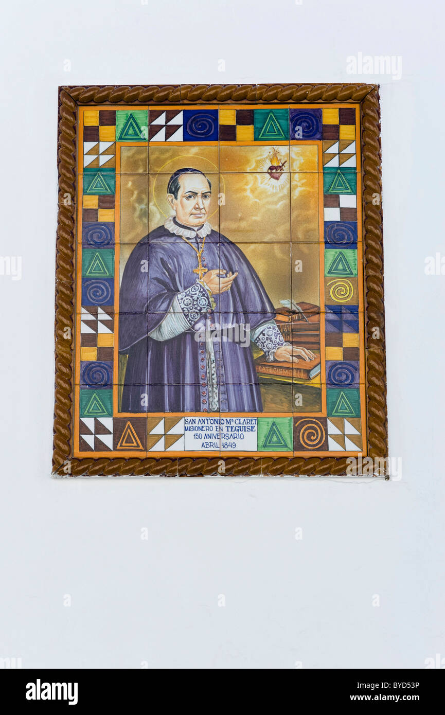 Missionar von Teguise, keramische Wandbild, Lanzarote, Kanarische Inseln, Spanien, Europa Stockfoto