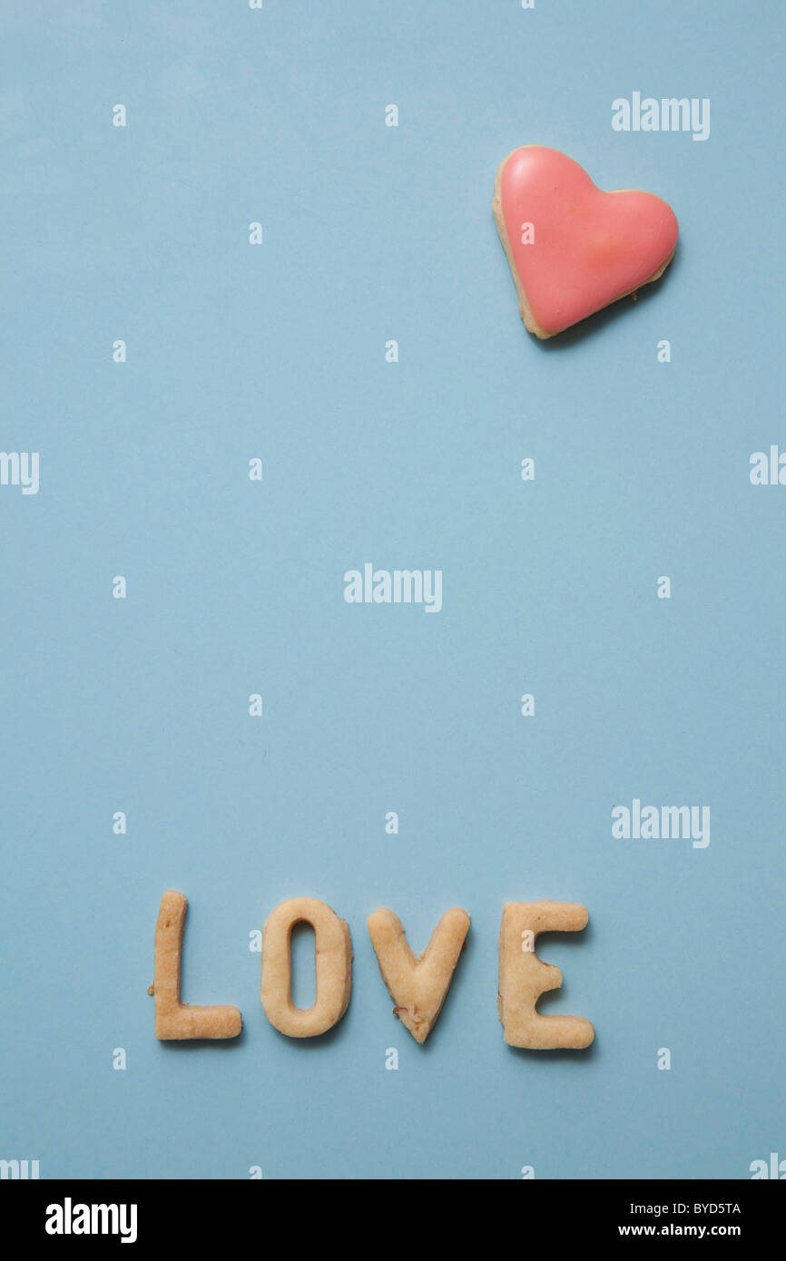 Liebe, machte Schriftzug von Cookies, Herz Stockfoto