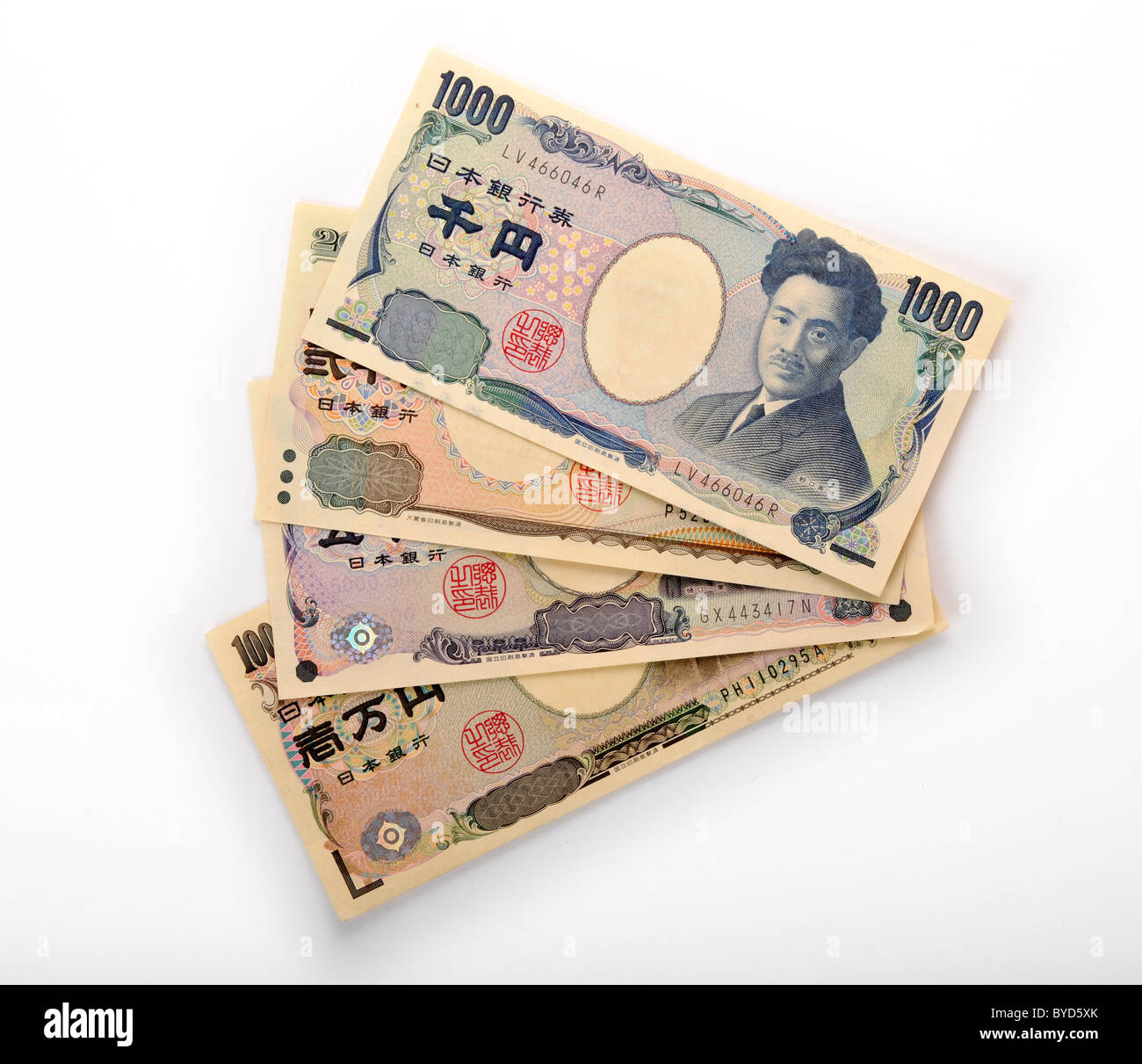 Fan von japanischen Yen-Banknoten, Währung von Japan Stockfoto