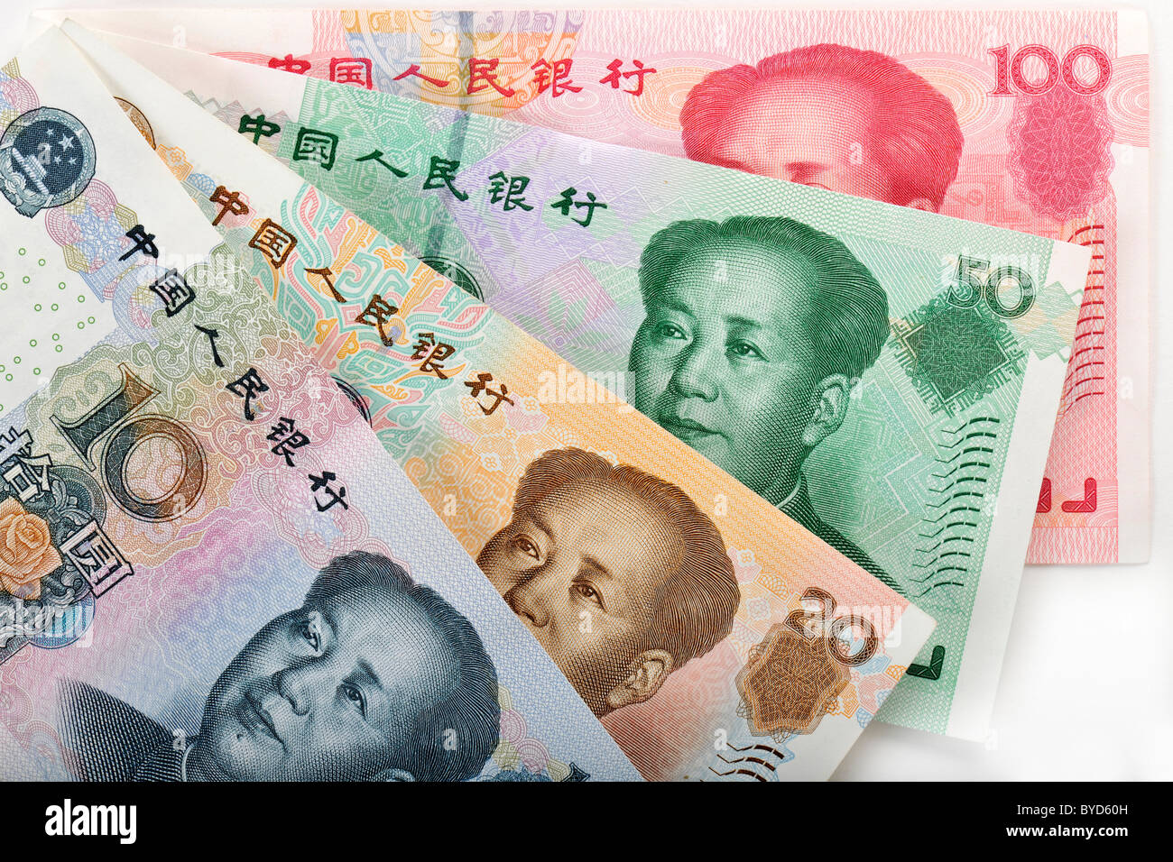Fan von chinesischen Yuan Renminbi, der Währung der Volksrepublik China, auch bekannt im Westen als Yuán Kuai Banknoten Stockfoto