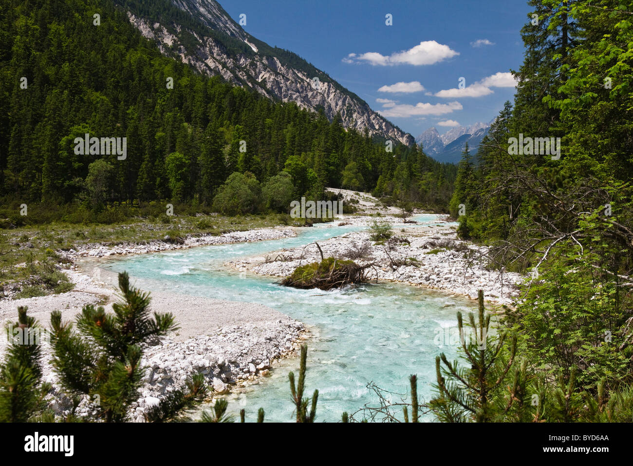 Oberlauf der Isar im Hinterautal, Karwendelgebirge, Alpen, Tirol, Austria, Europe Stockfoto