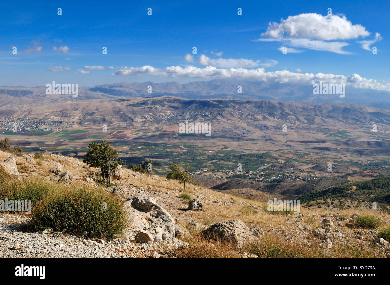 Blick über Bekaa-Tal mit Einfassung Hermon, Libanon, Nahost, Westasien Stockfoto