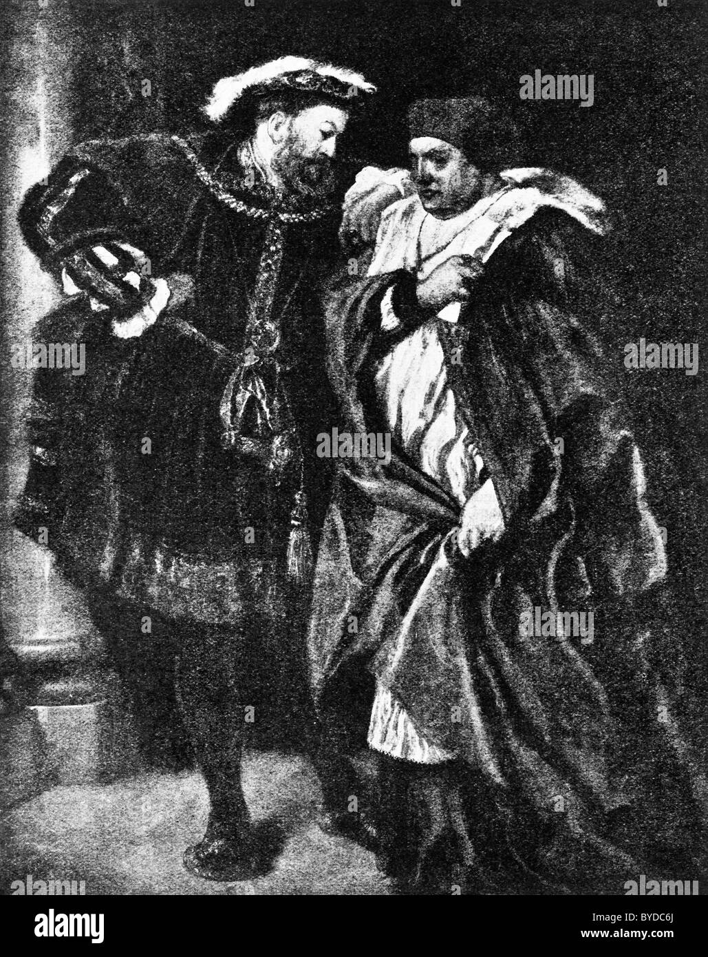 König Henry VIII im Gespräch mit Kardinal Thomas Wolsey in einem Gemälde von Sir John Gilbert ca. 1888 mit dem Titel "Ego et Rex Meus. Stockfoto