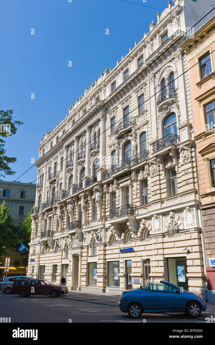 Büro- und Wohngebäude mit Bank von Mihails Eizensteins, eklektische Art Noveau Elizabetes Iela, Elizabetes Street Stockfoto