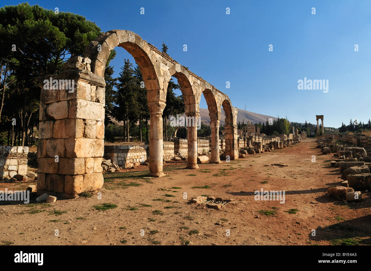 Antike Umayyad Ruinen an die archäologische Stätte von Anjar, Aanjar, UNESCO-Weltkulturerbe, Bekaa-Tal, Libanon, Naher Osten Stockfoto