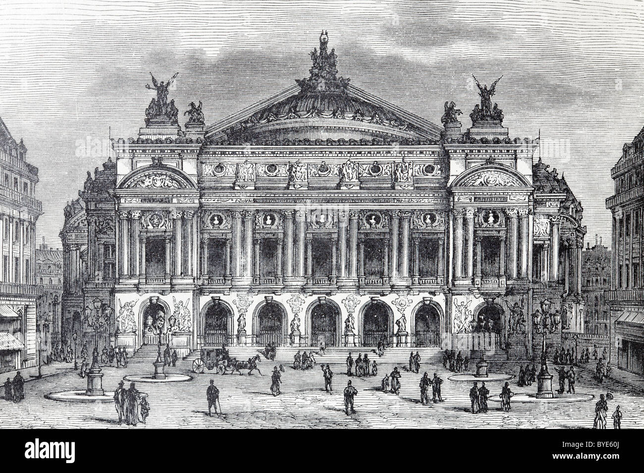 Paris Opera, Frankreich, historische Buchillustration aus dem 19. Jahrhundert, Stahlstich, Brockhaus Konversationslexikon Stockfoto