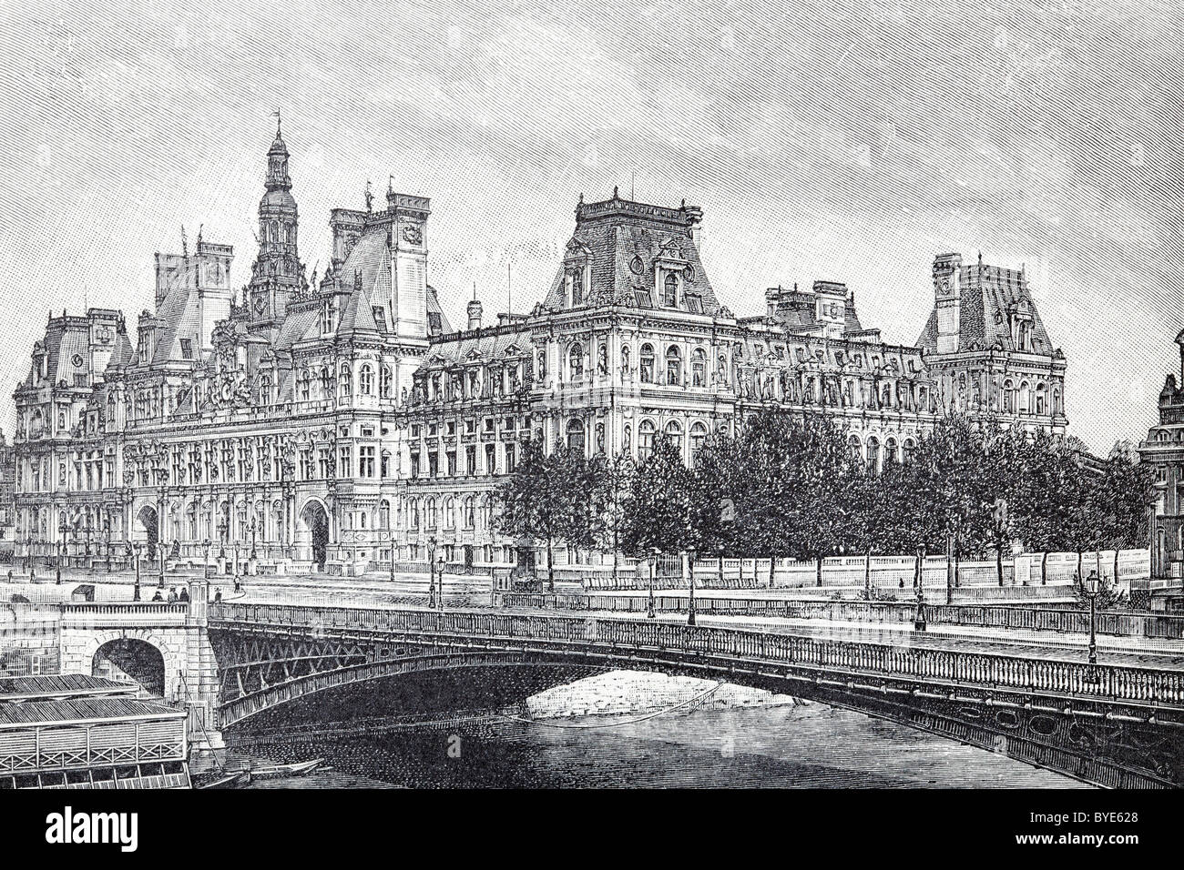 Rathaus, Hôtel de Ville, Paris, Frankreich, historische Darstellung aus dem 19. Jahrhundert, Stahlstich buchen Stockfoto