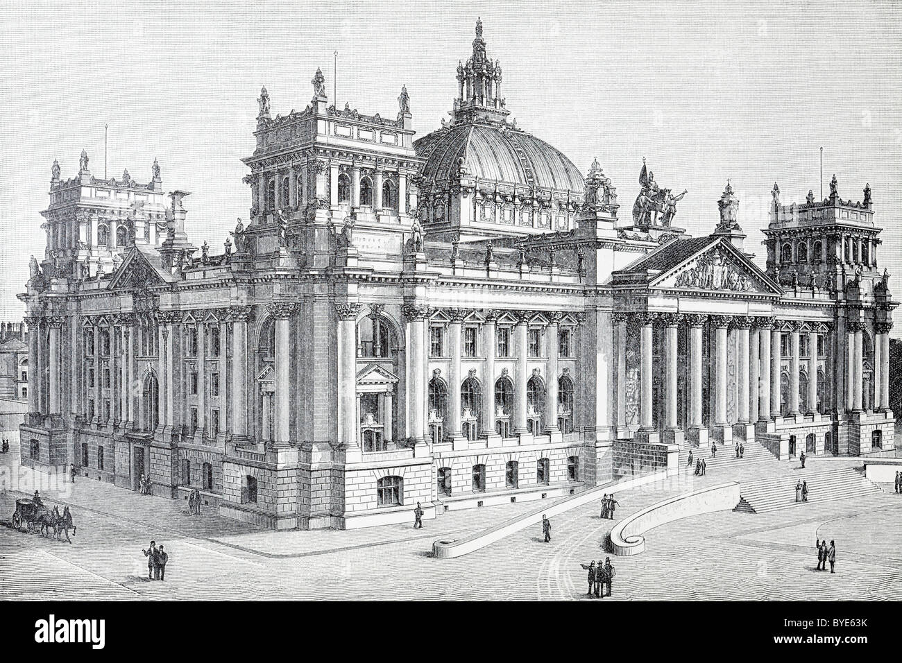 Reichstagsgebäude, Berlin, Deutschland, historische Buchillustration aus dem 19. Jahrhundert, Stahlstich Stockfoto