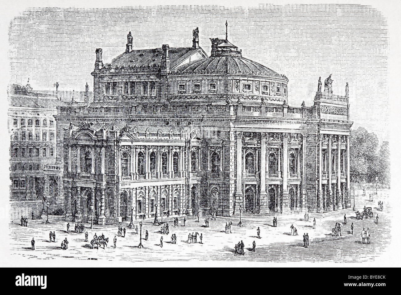 Wien, Burgtheater, Ringstraße, historische Buchillustration aus dem 19. Jahrhundert, Stahlstich Stockfoto