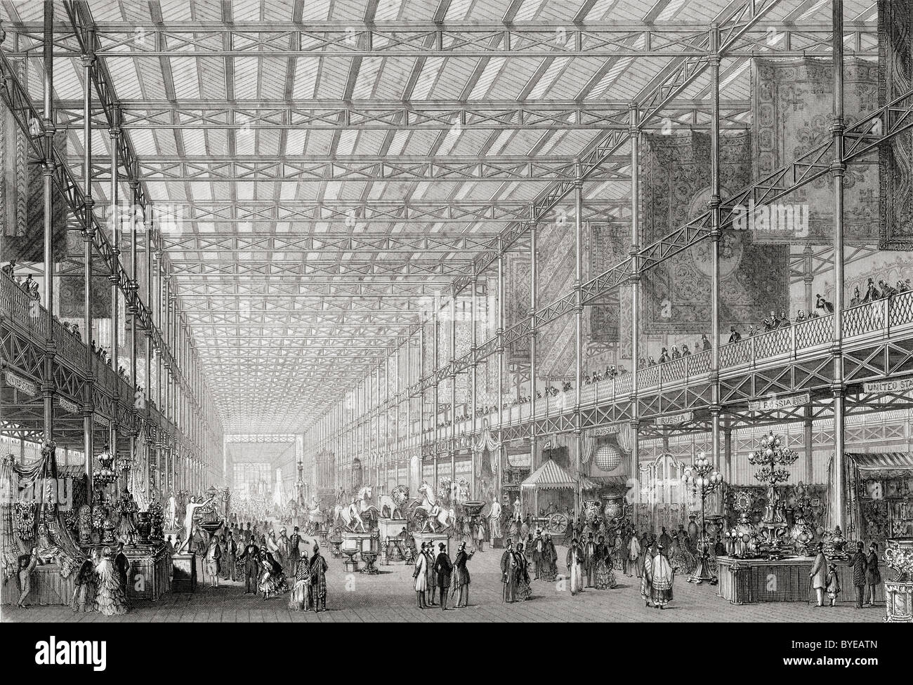 Innen die große Ausstellung der Werke der Industrie aller Nationen im Hyde Park, London, England, 1851. Stockfoto