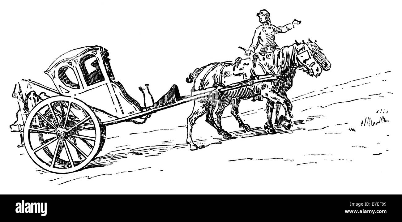 1885: Postillion bergauf im Galopp Stockfoto