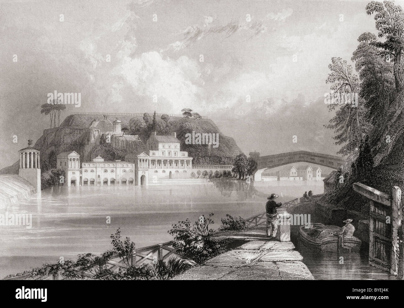 Fairmount Waterworks, Schuylkill River, Philadelphia, Amerika im 19. Jahrhundert. Stockfoto