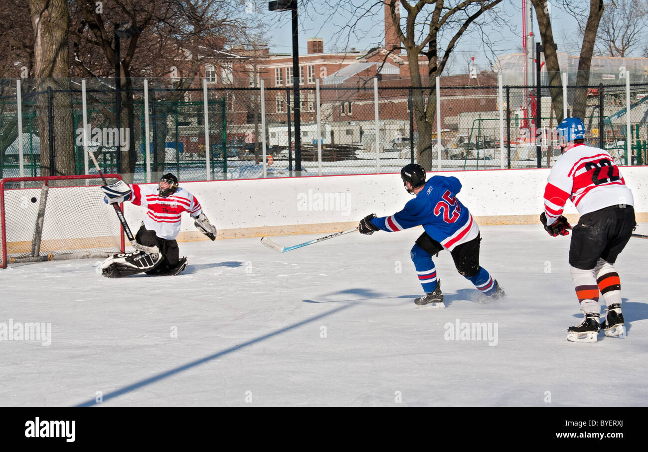 Detroit Polizisten spielen Detroit Feuerwehrleute in Charity-Eishockey-Spiel Stockfoto