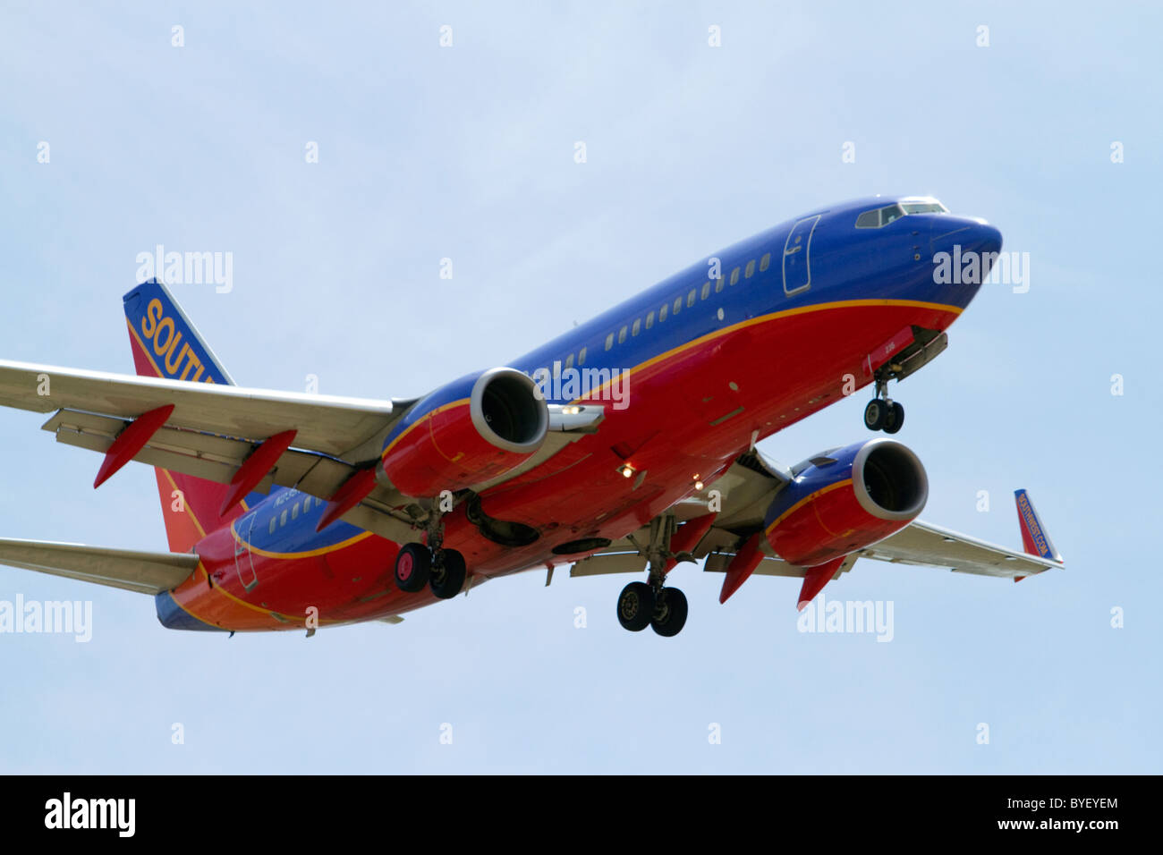 Southwest Airlines Boeing 737-Flugzeuge im Endanflug nach Boise Flughafen, Idaho, USA. Stockfoto