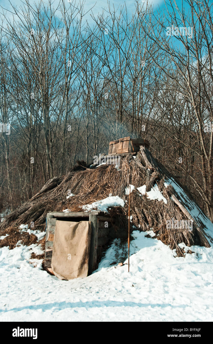 Wohnung des alten Menschen im winter Stockfoto