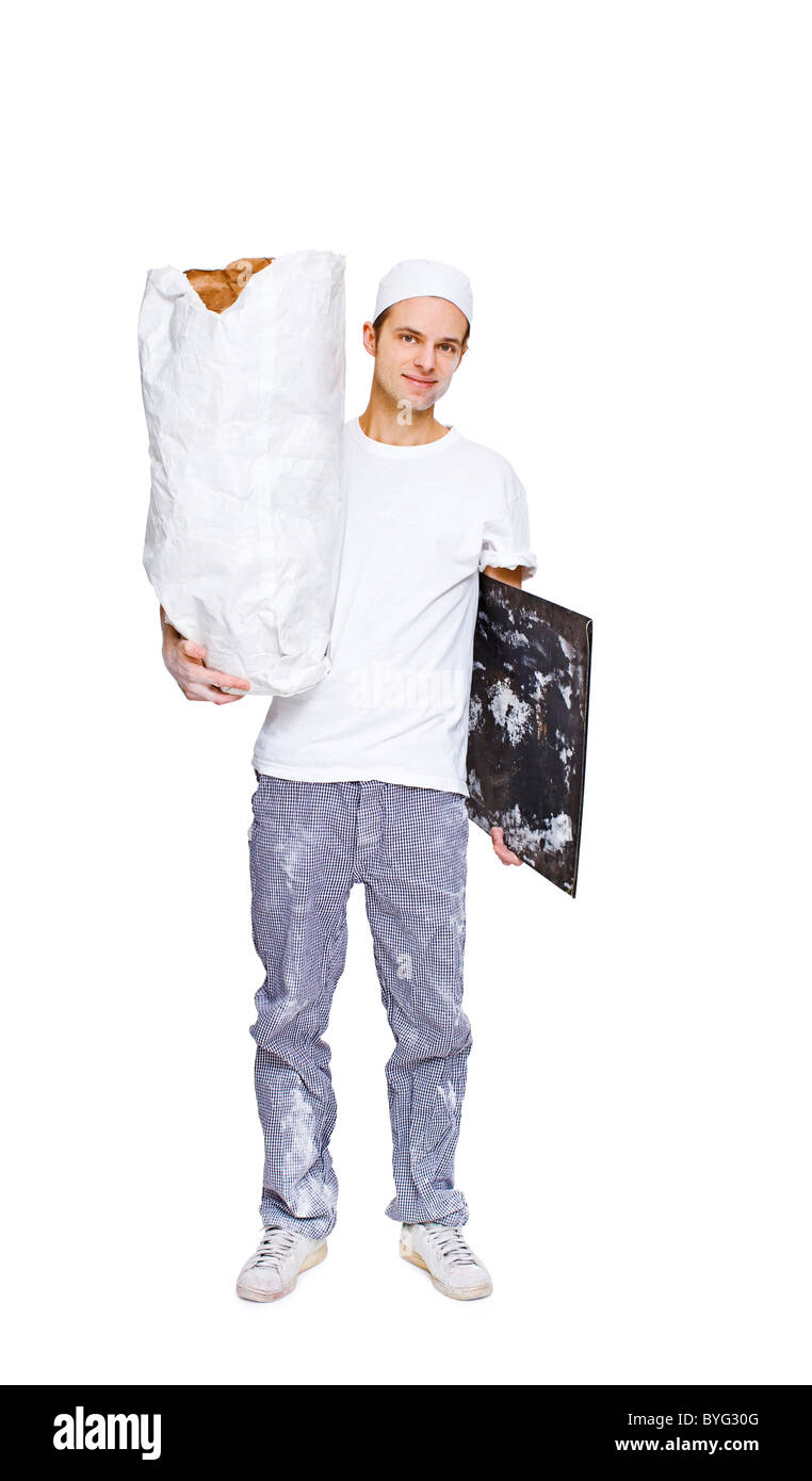 Studioaufnahme von Baker, die holding Tasche Stockfoto