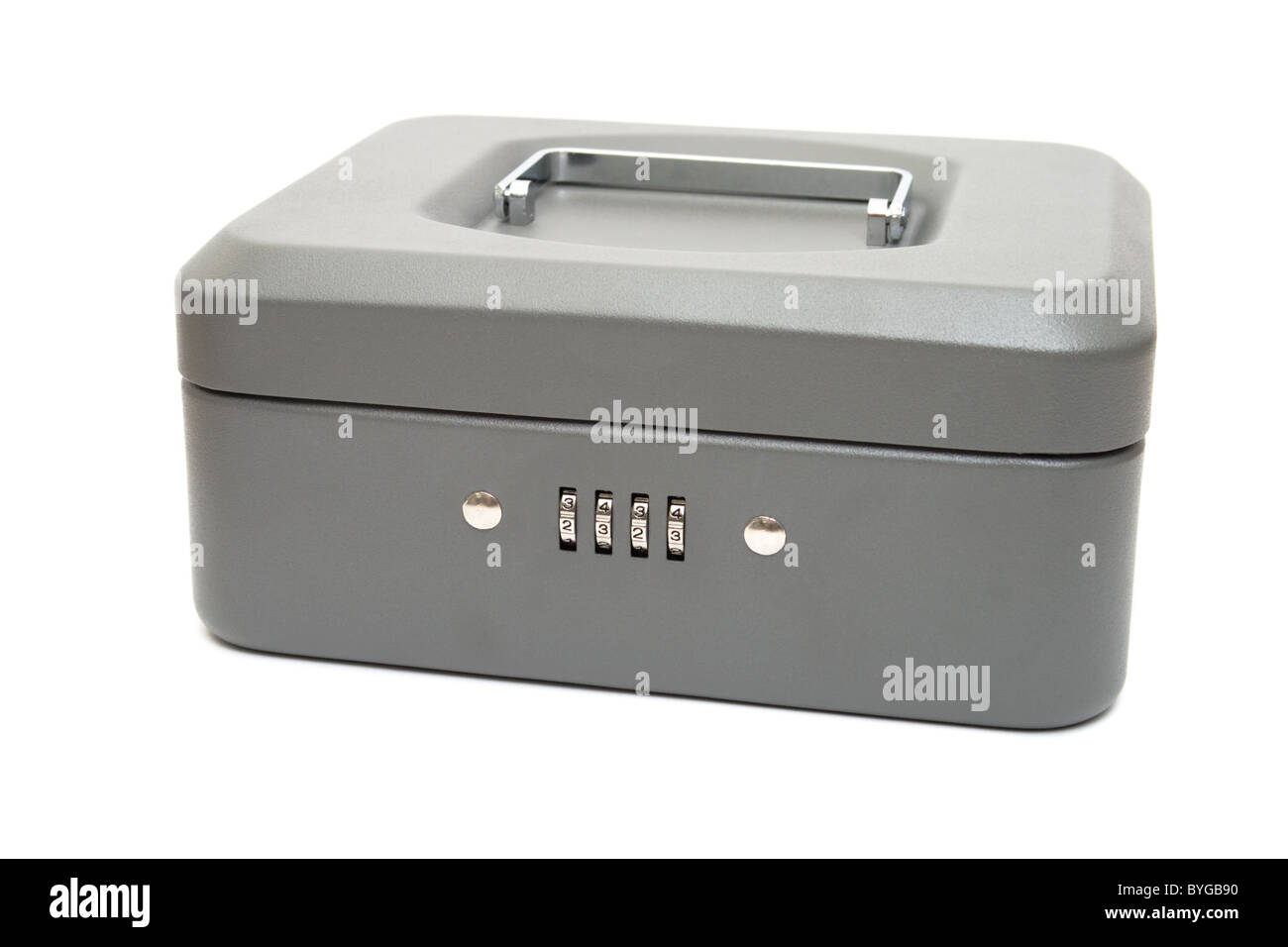 Geschlossener Kasse mit einem Zahlencode-Schloss. Isoliert auf weiss. Stockfoto