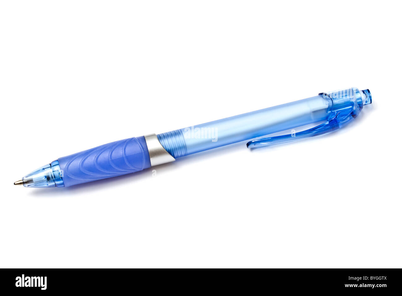 Blauer Ball Point Pen isoliert auf weiss Hintergrund Stockfoto