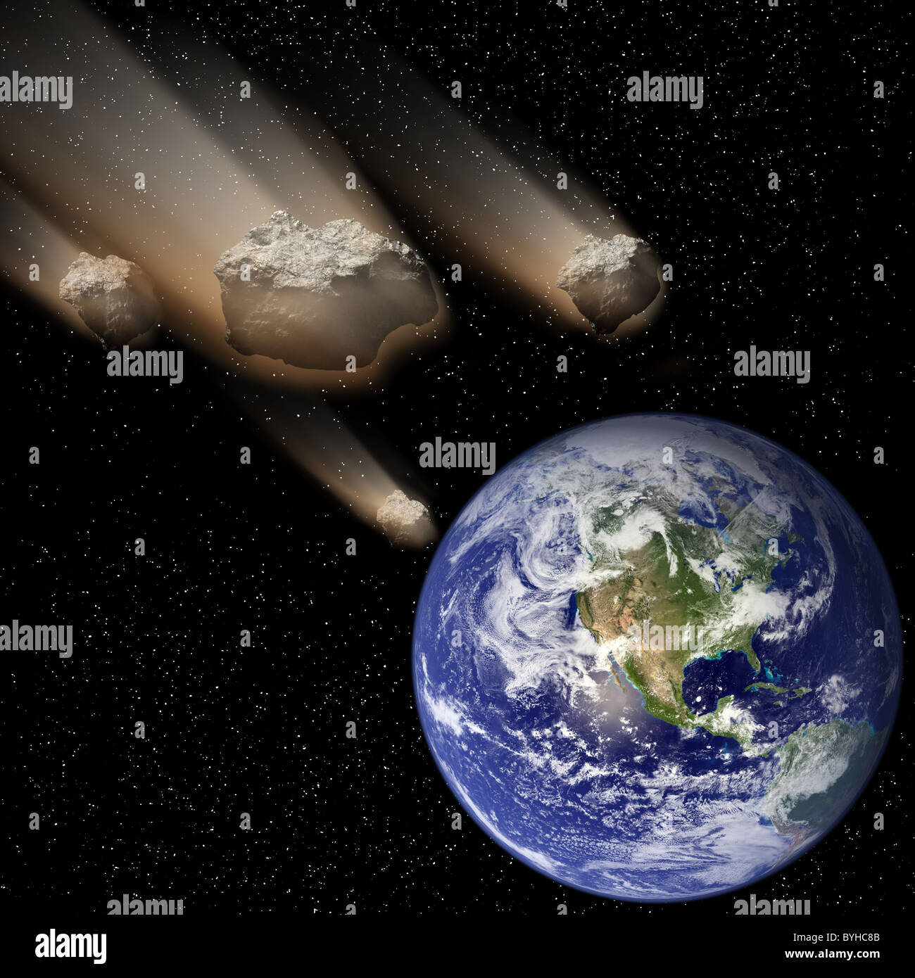 Ein Meteoritenschauer in Richtung Erde Stockfotografie Alamy