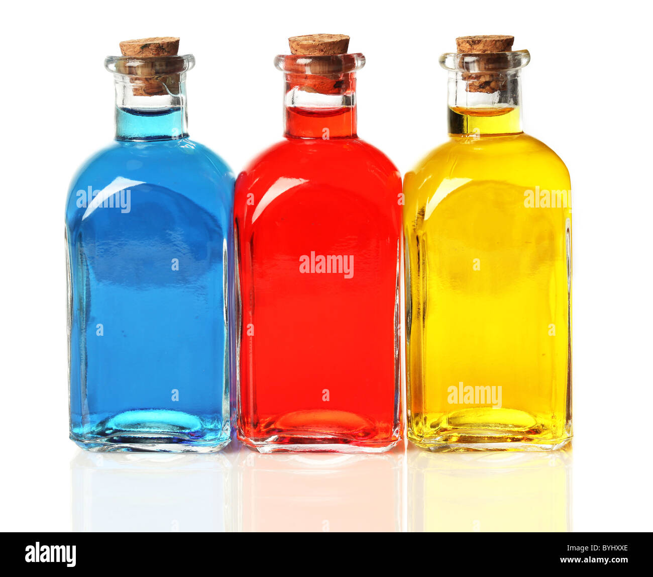 Blauen, roten und gelben Flaschen Stockfoto Blauen, roten und gelben Flaschen Stockfoto