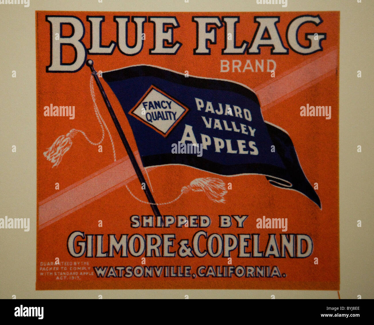Blue Apple Kiste Flaglabel, 1910er Jahre Stockfoto